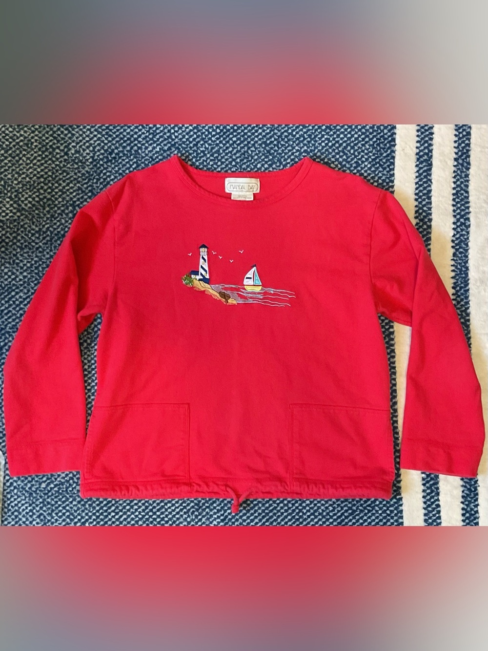 MANDAL BAY Red Nautical Women’s Pullover Sweatshirt Size Medium